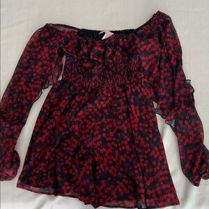 Red and Black Off-Shoulder Romper